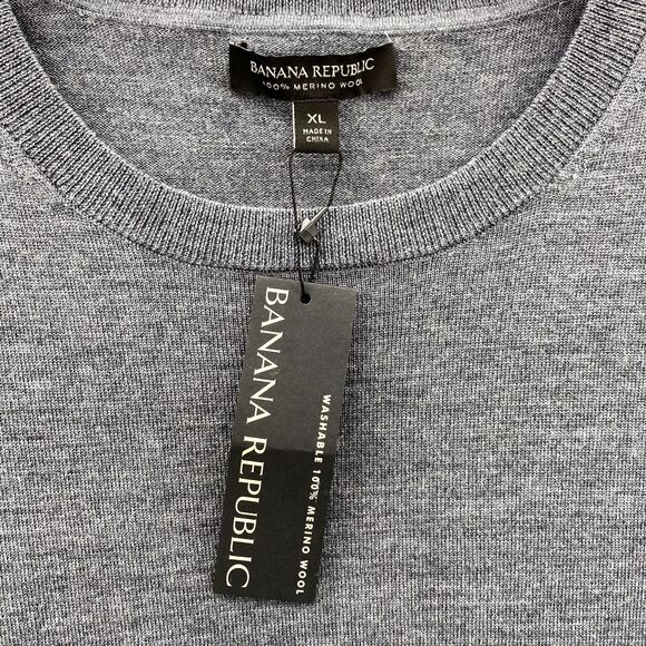 Banana Republic Merino Wool Sweater Men's XL Gray Knit Academia Corpcore Preppy - Picture 3 of 12